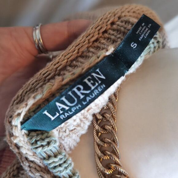 Ralf Lauren Navajo Print Sweater Tan Pastels Cotton Linen Side Slit - Picture 5 of 8